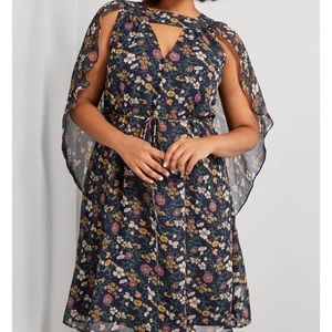 Modcloth floral navy cape dress